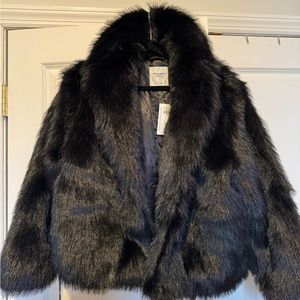NWT Abercrombie & Fitch black faux fur jacket size L